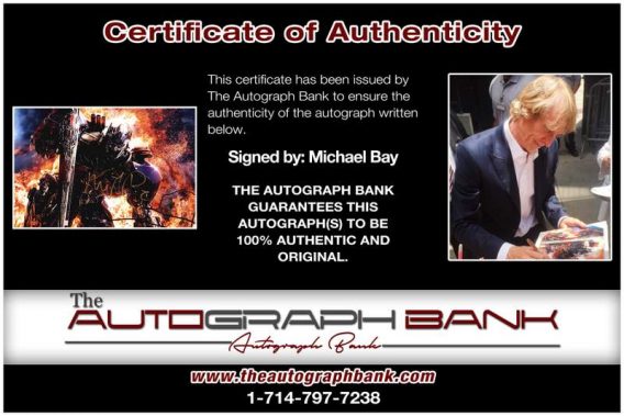 Michael Bay certificate of authenticity from the autograph bank
