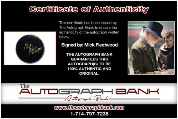 Mick Fleetwood certificate of authenticity from the autograph bank