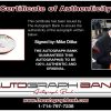 Mike Ditka certificate of authenticity from the autograph bank