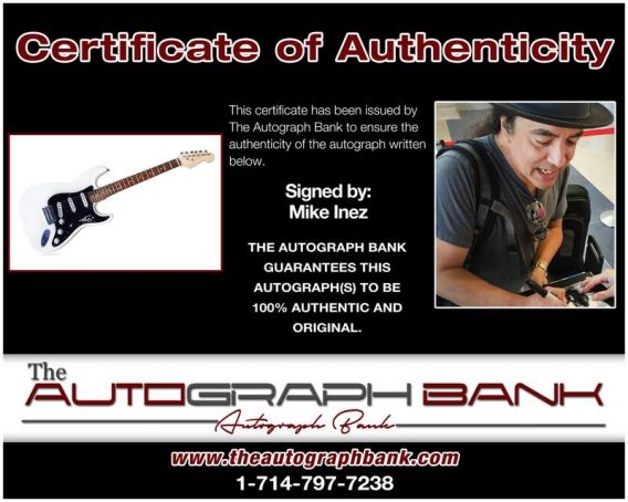 Mike Inez certificate of authenticity from the autograph bank