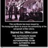 Mike Love certificate of authenticity from the autograph bank