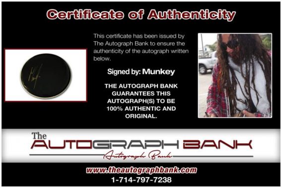 Munkey certificate of authenticity from the autograph bank