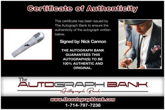 Nick Cannon certificate of authenticity from the autograph bank