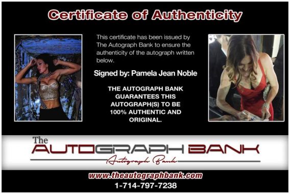Pamela Jean Noble certificate of authenticity from the autograph bank