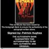 Patrick Hughes certificate of authenticity from the autograph bank