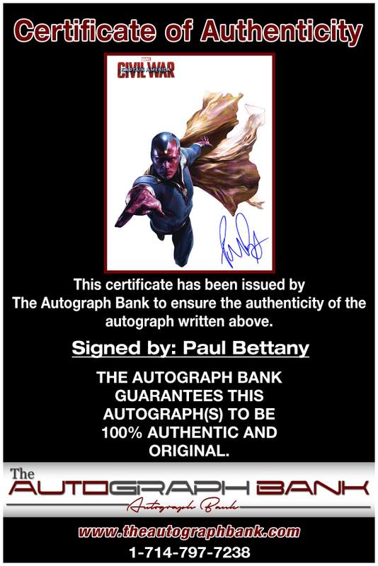 Paul Bettany certificate of authenticity from the autograph bank