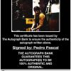 Pedro Pascal certificate of authenticity from the autograph bank