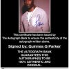 Quinnes Q Parker certificate of authenticity from the autograph bank
