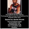 Qyntel Woods certificate of authenticity from the autograph bank