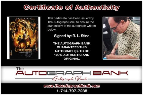 R.L. Stine certificate of authenticity from the autograph bank