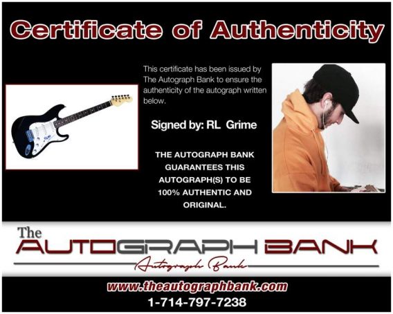 Rl Grime certificate of authenticity from the autograph bank