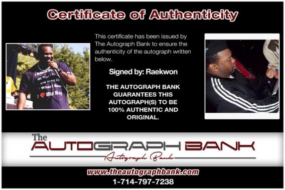 Raekwon certificate of authenticity from the autograph bank
