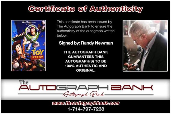 Randy Newman certificate of authenticity from the autograph bank