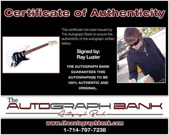 Ray Luzier certificate of authenticity from the autograph bank