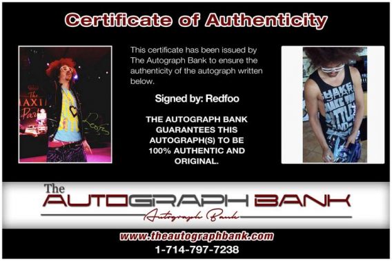Redfoo certificate of authenticity from the autograph bank