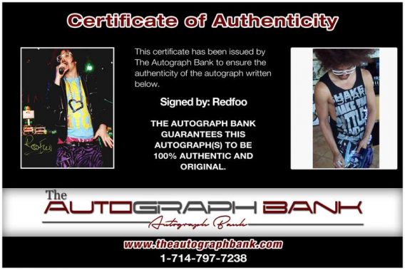 Redfoo certificate of authenticity from the autograph bank