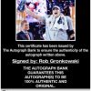 Rob Gronkowski certificate of authenticity from the autograph bank
