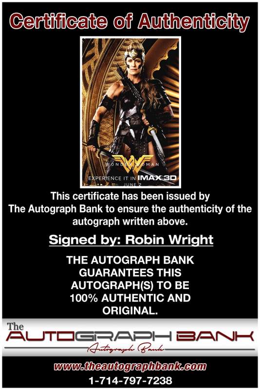 Robin Wright certificate of authenticity from the autograph bank