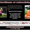 Rod Pampling certificate of authenticity from the autograph bank
