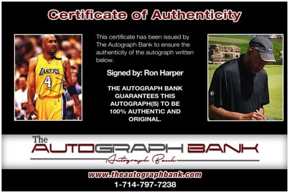 Ron Harper certificate of authenticity from the autograph bank