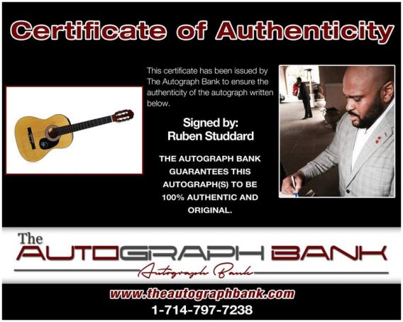 Ruben Studdard certificate of authenticity from the autograph bank