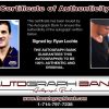 Ryan Lochte certificate of authenticity from the autograph bank