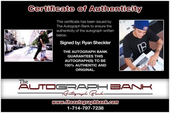 Ryan Sheckler certificate of authenticity from the autograph bank
