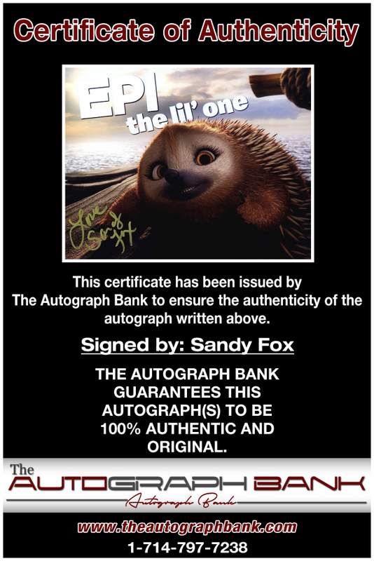 Sandy Fox certificate of authenticity from the autograph bank