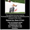 Sean Ohair certificate of authenticity from the autograph bank