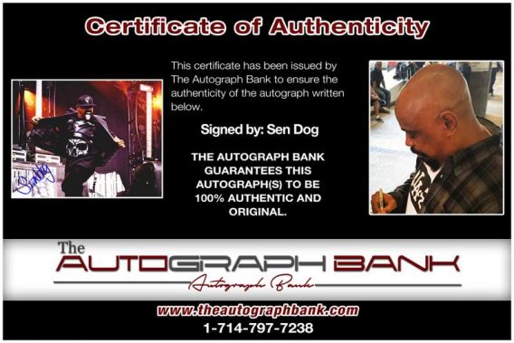 Sen Dog certificate of authenticity from the autograph bank