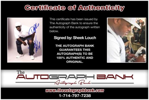 Sheek Louch certificate of authenticity from the autograph bank
