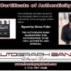 Simon Fuller certificate of authenticity from the autograph bank