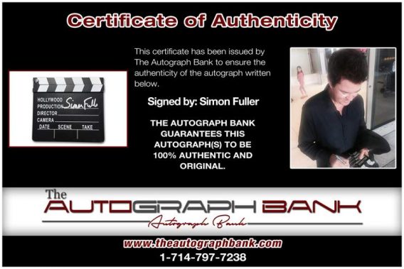 Simon Fuller certificate of authenticity from the autograph bank