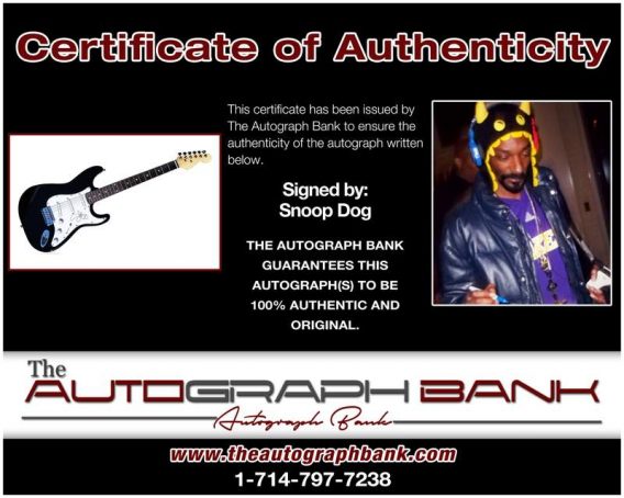 Snoop Dogg certificate of authenticity from the autograph bank