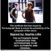 Sophia Lillis certificate of authenticity from the autograph bank