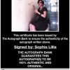 Sophia Lillis certificate of authenticity from the autograph bank