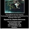 Sophie Simmons certificate of authenticity from the autograph bank