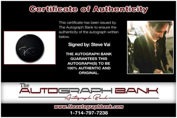 Steve Vai certificate of authenticity from the autograph bank