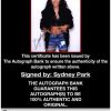 Sydney Park certificate of authenticity from the autograph bank