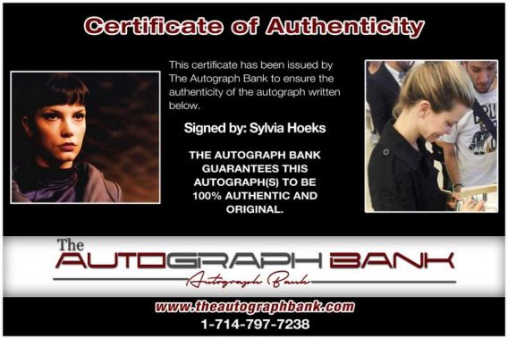 Sylvia Hoeks certificate of authenticity from the autograph bank