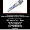 Terry Ilous certificate of authenticity from the autograph bank