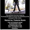 Thalente Biyela certificate of authenticity from the autograph bank