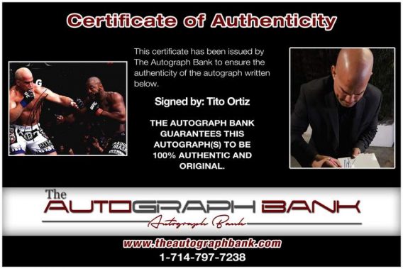 Tito Ortiz certificate of authenticity from the autograph bank