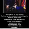 Tom Hiddleston certificate of authenticity from the autograph bank