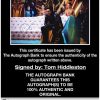 Tom Hiddleston certificate of authenticity from the autograph bank