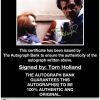 Tom Holland certificate of authenticity from the autograph bank