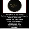 Tom Jones certificate of authenticity from the autograph bank