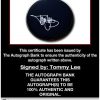 Tommy Lee certificate of authenticity from the autograph bank