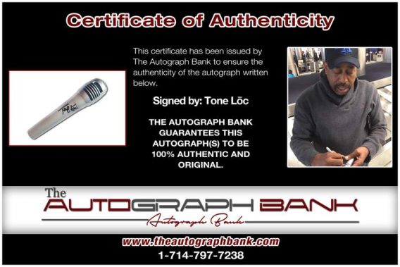 Tone Loc certificate of authenticity from the autograph bank