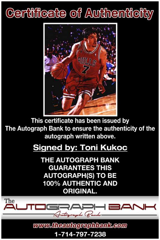 Toni Kukoc certificate of authenticity from the autograph bank